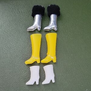 🌲 3 Pairs Barbie Boots in Silver, Yellow, and White